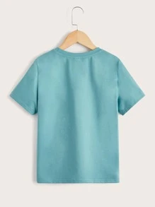 SHEIN 男孩遊戲安慰圖案T恤 - 青碧色 - 查看 2