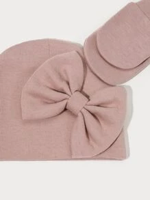 Baby Bow Decor Beanie & Gloves - Pink - View 3
