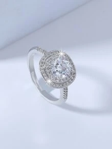 Cubic Zirconia Geometric Decor Ring - Silver - View 1