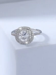 Cubic Zirconia Geometric Decor Ring - Silver - View 2