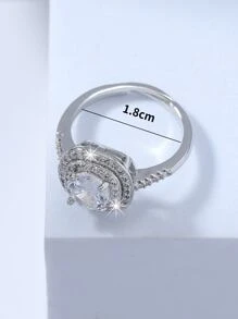 Cubic Zirconia Geometric Decor Ring - Silver - View 3