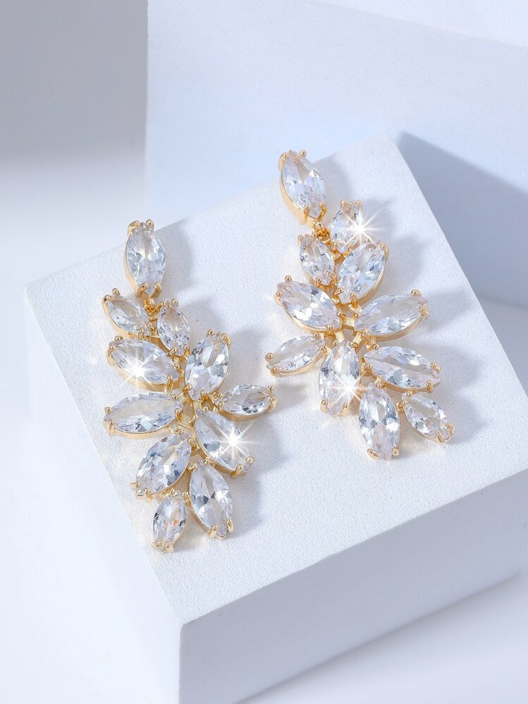 方晶鋯石裝飾耳墜 - 金黃色 - 查看 1