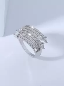 Cubic Zirconia Decor Cuff Ring - Silver - View 1