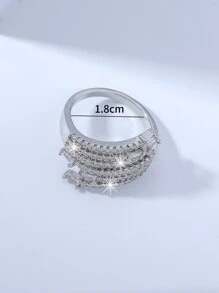 Cubic Zirconia Decor Cuff Ring - Silver - View 3