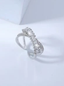 方晶鋯石裝飾戒指 - 銀色 - 查看 1