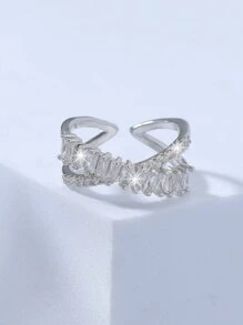 方晶鋯石裝飾戒指 - 銀色 - 查看 2