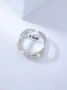 方晶鋯石裝飾戒指 - 銀色 - 查看 3