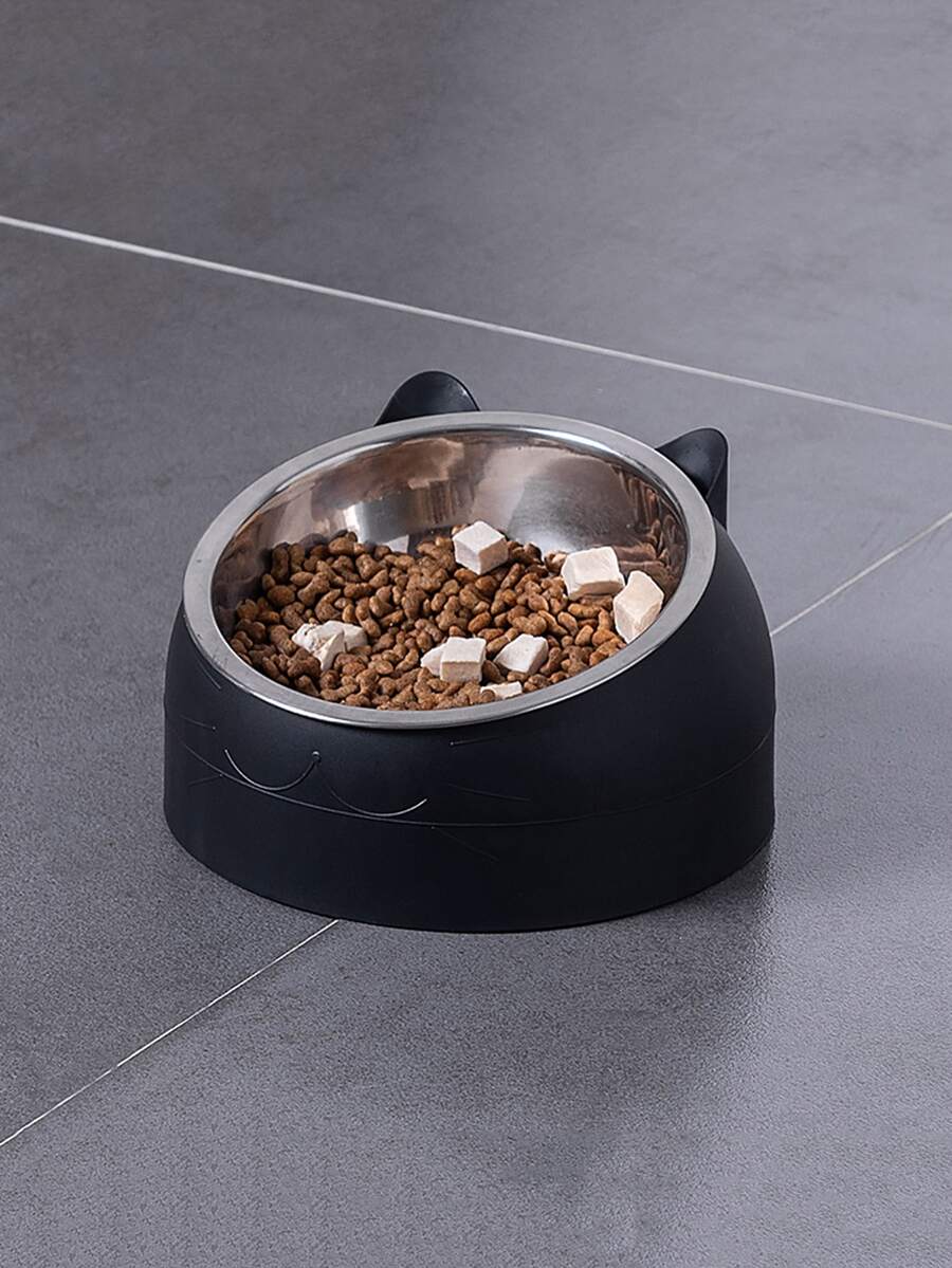 1 pieza Cuenco para mascotas con protección para el cuello, cuencos para perros y gatos de acero inoxidable, cuencos de agua potable para comida de cachorros y gatos con Base antideslizante, comedero para gatos - Negro - Ver 1