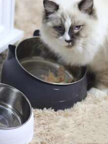 1 pieza Cuenco para mascotas con protección para el cuello, cuencos para perros y gatos de acero inoxidable, cuencos de agua potable para comida de cachorros y gatos con Base antideslizante, comedero para gatos - Negro - Ver 3