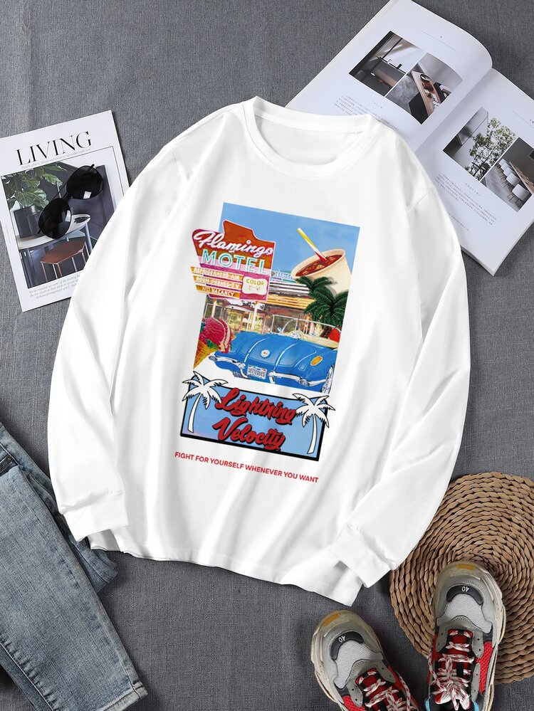 Manfinity Men Car And Slogan Graphic Sweatshirt - White - View 1