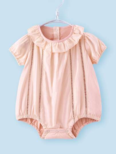 嬰兒階梯狀鏤空泡泡袖荷葉邊連身背心