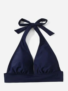 Swim Vcay Bikini con cuello halter sólido para playa de verano - Azul Marino - Ver 3