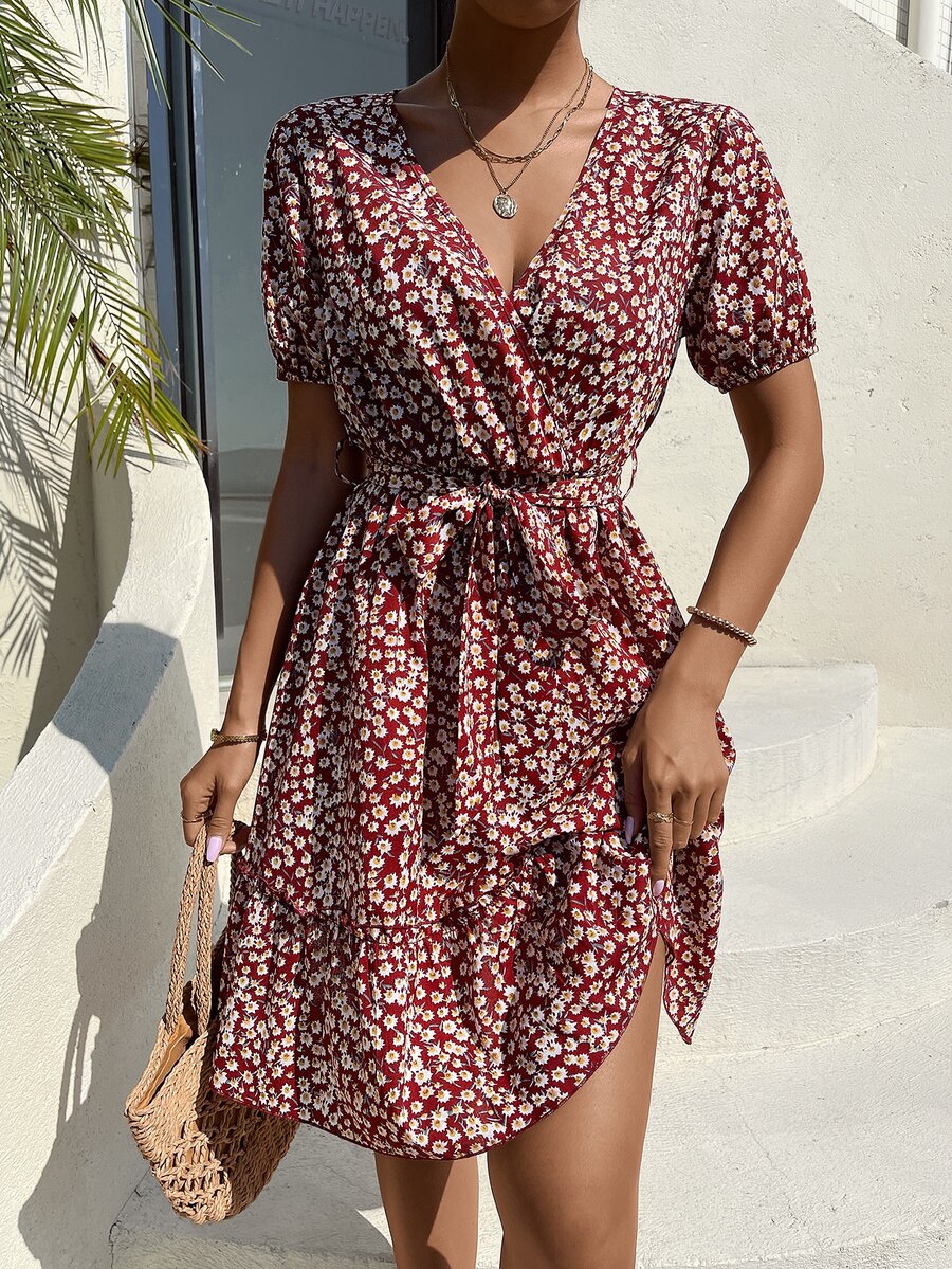 Đầm Thắt lưng Viên lá sen Trọn gói Họa tiết hoa Boho - Nhiều màu - Xem 1