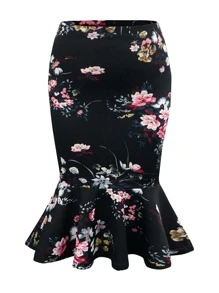 Váy Plus Size Viên lá sen Hoa Thanh lịch - màu đen - Xem 1