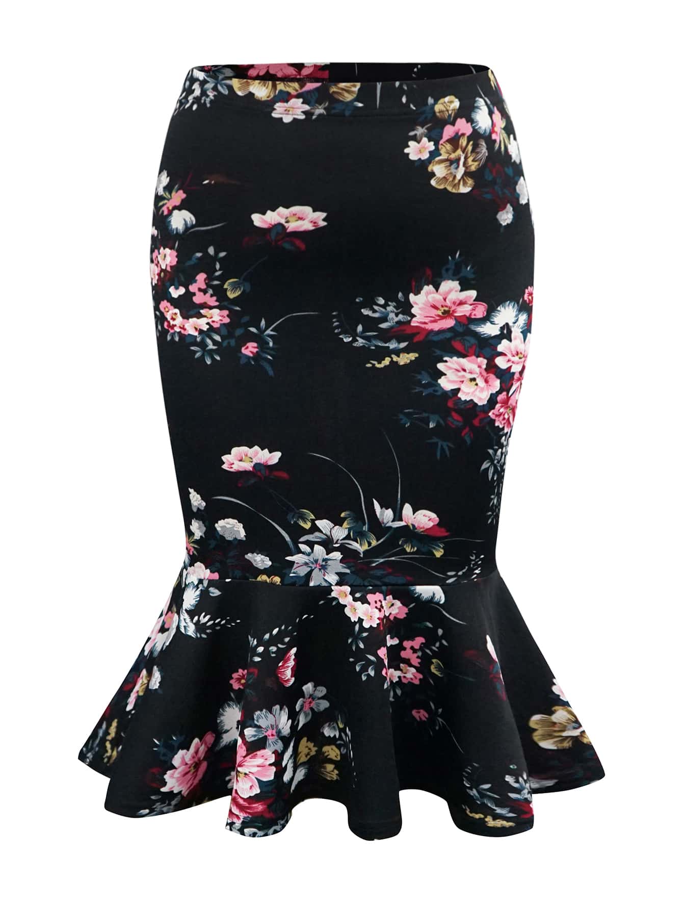 Váy Plus Size Viên lá sen Hoa Thanh lịch - màu đen - Xem 1