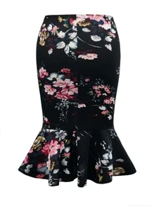 Váy Plus Size Viên lá sen Hoa Thanh lịch - màu đen - Xem 2