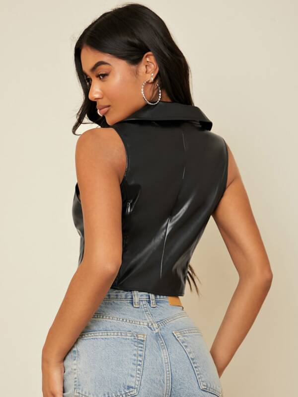 SHEIN BAE Zipper Front PU Leather Jacket SHEIN USA