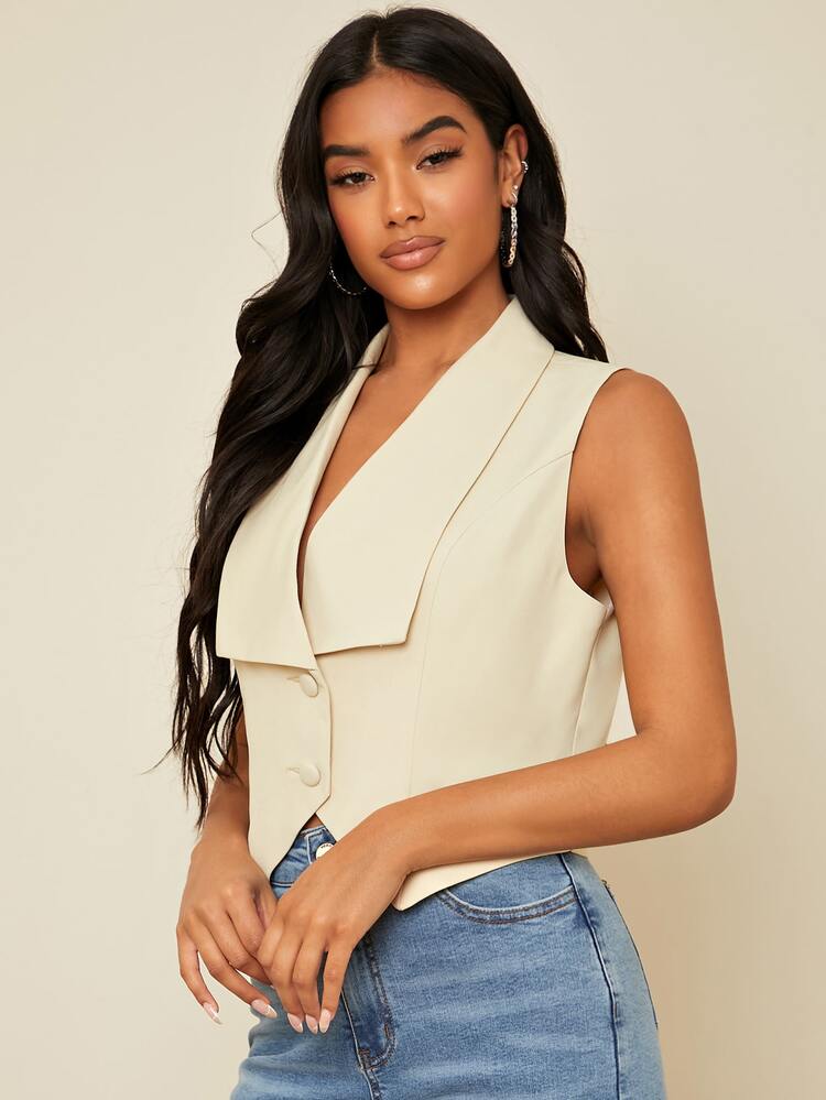 SHEIN BAE 素色單排釦西裝外套 - 米色 - 查看 4