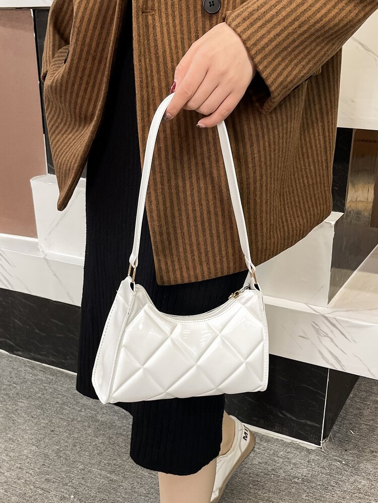 Top Single Handle Solid Color Shoulder Bag - White - View 4