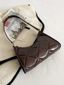 Artificial Patent Leather Quilted Bag - Chocolate Brown - View 1