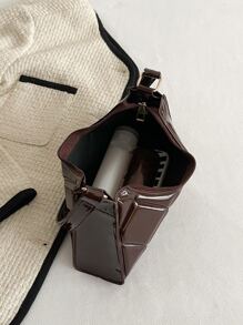 Artificial Patent Leather Quilted Bag - Chocolate Brown - View 4