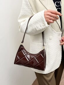 Artificial Patent Leather Quilted Bag - Chocolate Brown - View 5