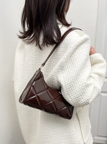 Artificial Patent Leather Quilted Bag - Chocolate Brown - View 6