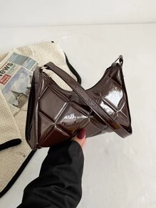 Artificial Patent Leather Quilted Bag - Chocolate Brown - View 7