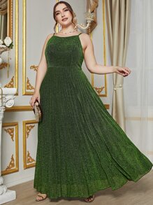 Đầm Plus Size Xếp li màu trơn Hấp dẫn - màu xanh lá - Xem 1