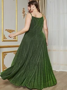 Đầm Plus Size Xếp li màu trơn Hấp dẫn - màu xanh lá - Xem 2