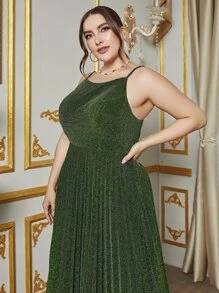 Đầm Plus Size Xếp li màu trơn Hấp dẫn - màu xanh lá - Xem 4