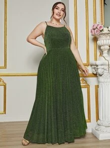 Đầm Plus Size Xếp li màu trơn Hấp dẫn - màu xanh lá - Xem 6