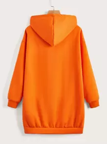 SHEIN Coolane Letter Graphic Drawstring Hooded Sweatshirt Dress - Orange - View 2
