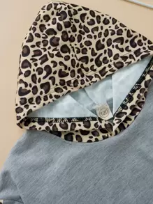Girls Leopard Contrast Side Seam Hoodie & Joggers - Grey - View 3