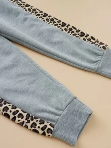 Girls Leopard Contrast Side Seam Hoodie & Joggers - Grey - View 6