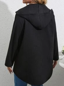 Plus Zip Up Hooded Coat - Black - View 2