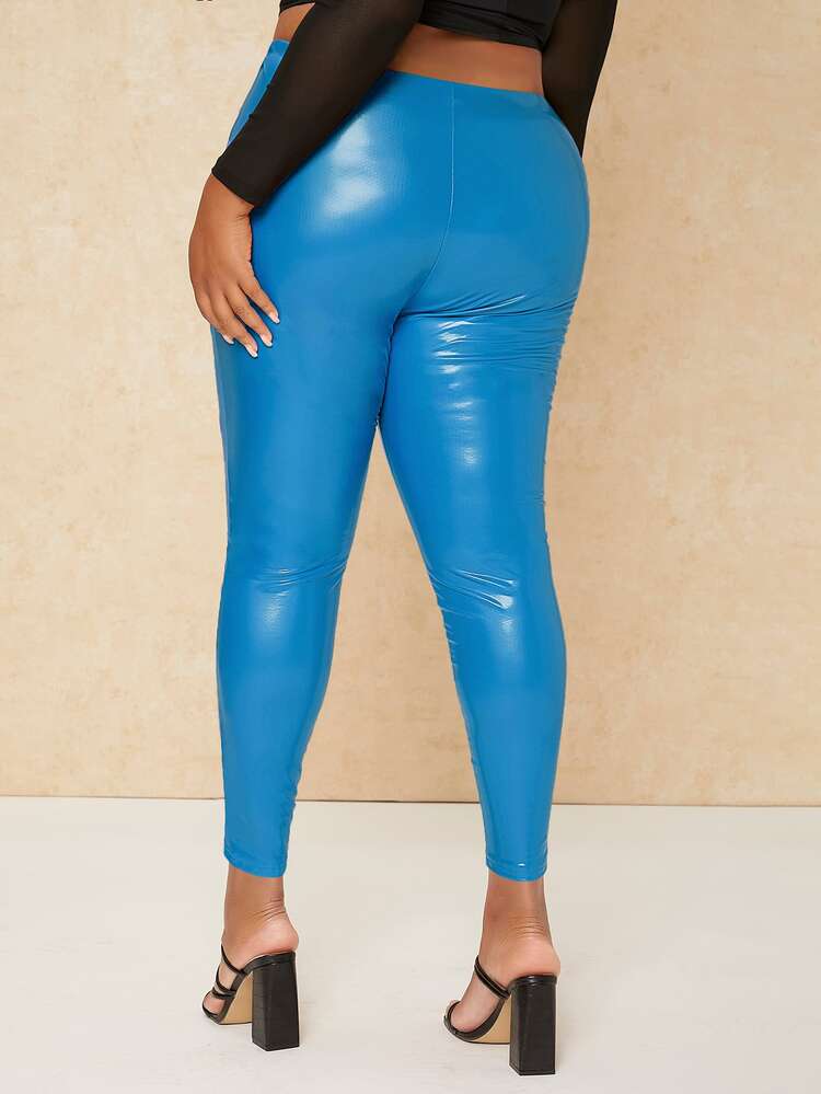 SHEIN SXY Plus High Waist Zip Hem PU Leather Skinny Pants | SHEIN USA