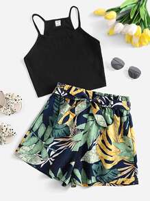 SHEIN Dwuczęściowe Ubrania Dziewczęce Z paskiem Tropikalny Boho - Wielokolorowe - Zobacz 1