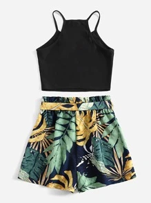 SHEIN Dwuczęściowe Ubrania Dziewczęce Z paskiem Tropikalny Boho - Wielokolorowe - Zobacz 2