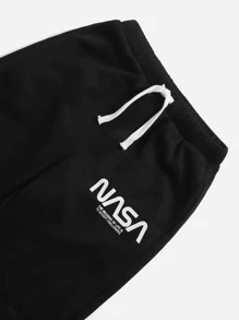 SHEIN Bộ hai mảnh Trai Dây kéo Thắt nút Túi Lá thư Thể thao - màu đen - Xem 3