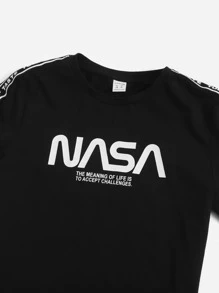 SHEIN Bộ hai mảnh Trai Dây kéo Thắt nút Túi Lá thư Thể thao - màu đen - Xem 4