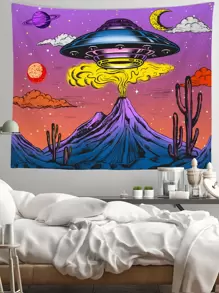 1 pieza Tapiz astronave & con estampado de planeta - Multicolor - Ver 1