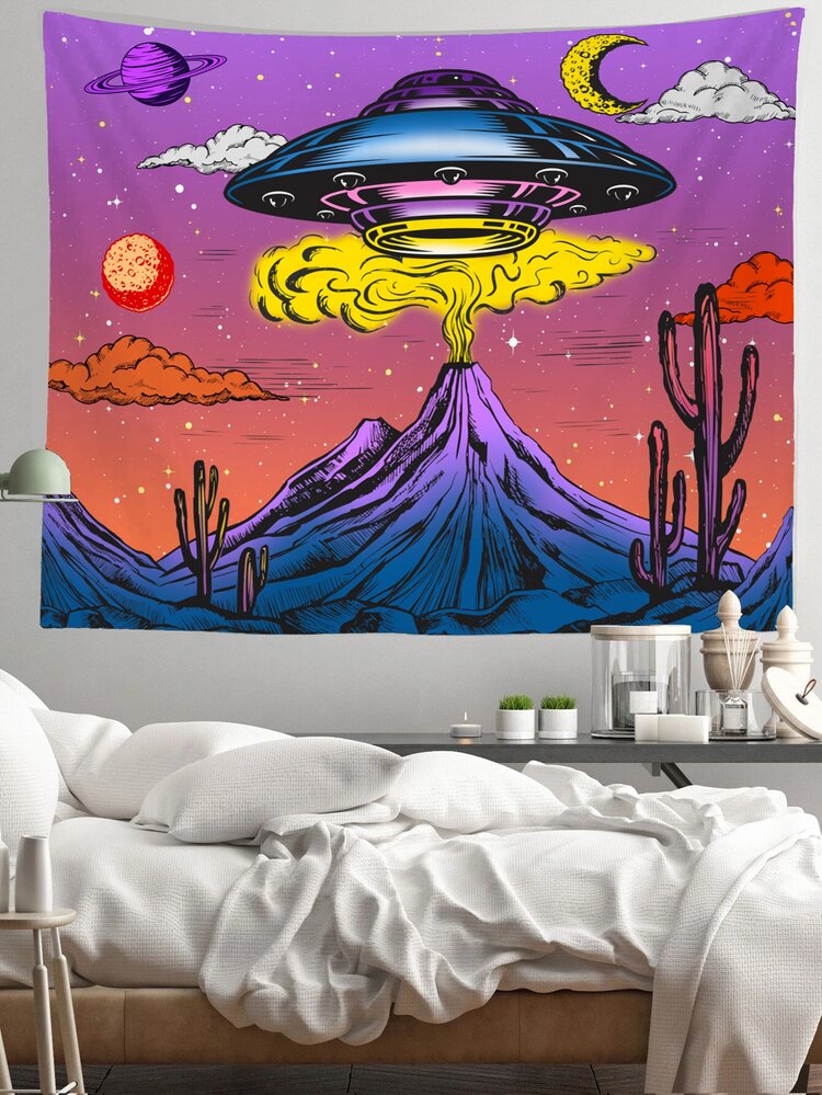 1入組太空船和星球印花掛毯 - 彩色 - 查看 1