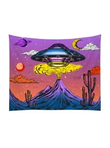 1 pieza Tapiz astronave & con estampado de planeta - Multicolor - Ver 4