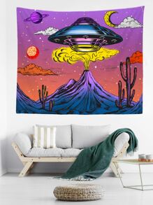 1 pieza Tapiz astronave & con estampado de planeta - Multicolor - Ver 2