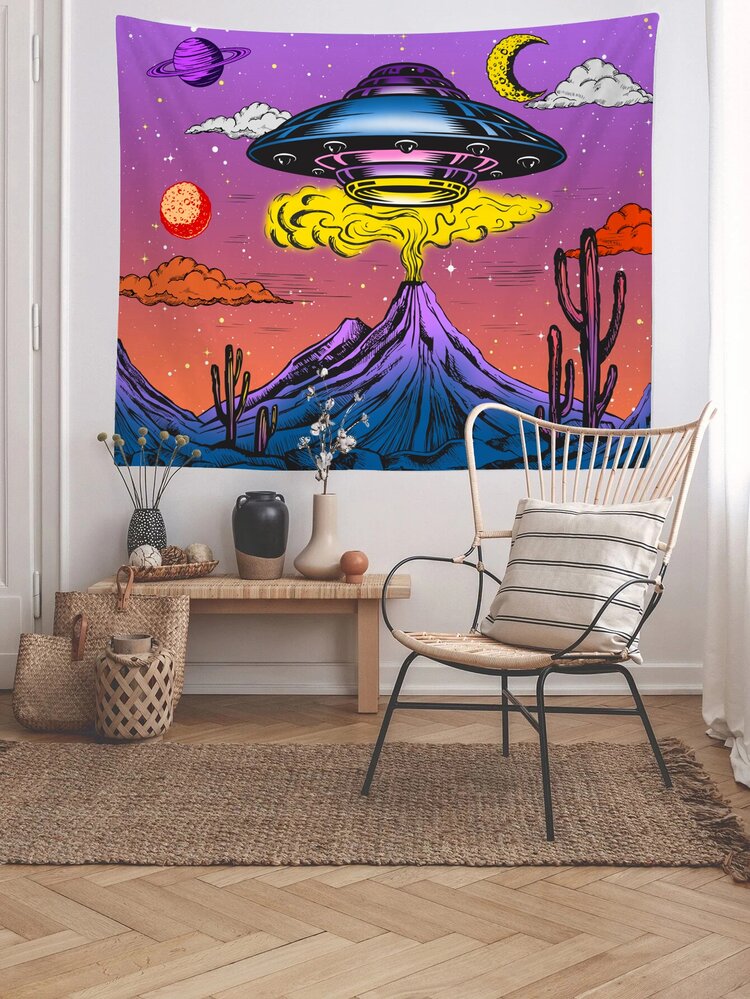 1入組太空船和星球印花掛毯 - 彩色 - 查看 7