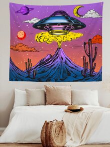 1 pieza Tapiz astronave & con estampado de planeta - Multicolor - Ver 5