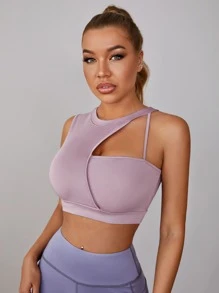 SHEIN Peekaboo Front Crop Sports Tee - Dusty Purple - View 1