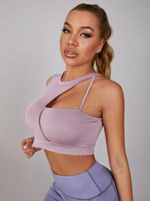 SHEIN Peekaboo Front Crop Sports Tee - Dusty Purple - View 3