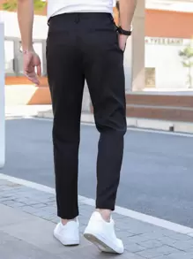 Manfinity Bizformal Men Slant Pocket Tie Front Pants, Fall - Black - View 2